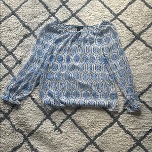INC International Concepts Blue and White Smocked Blouse